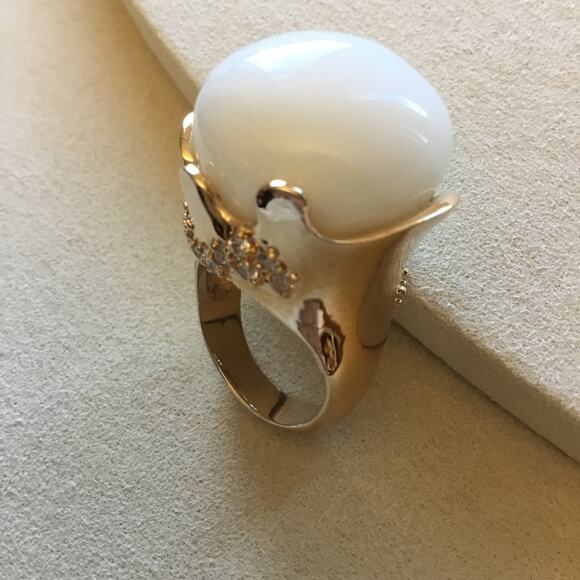 Gold Statement Cocktail Ring with White Opal Stone - Picture 2 of 11